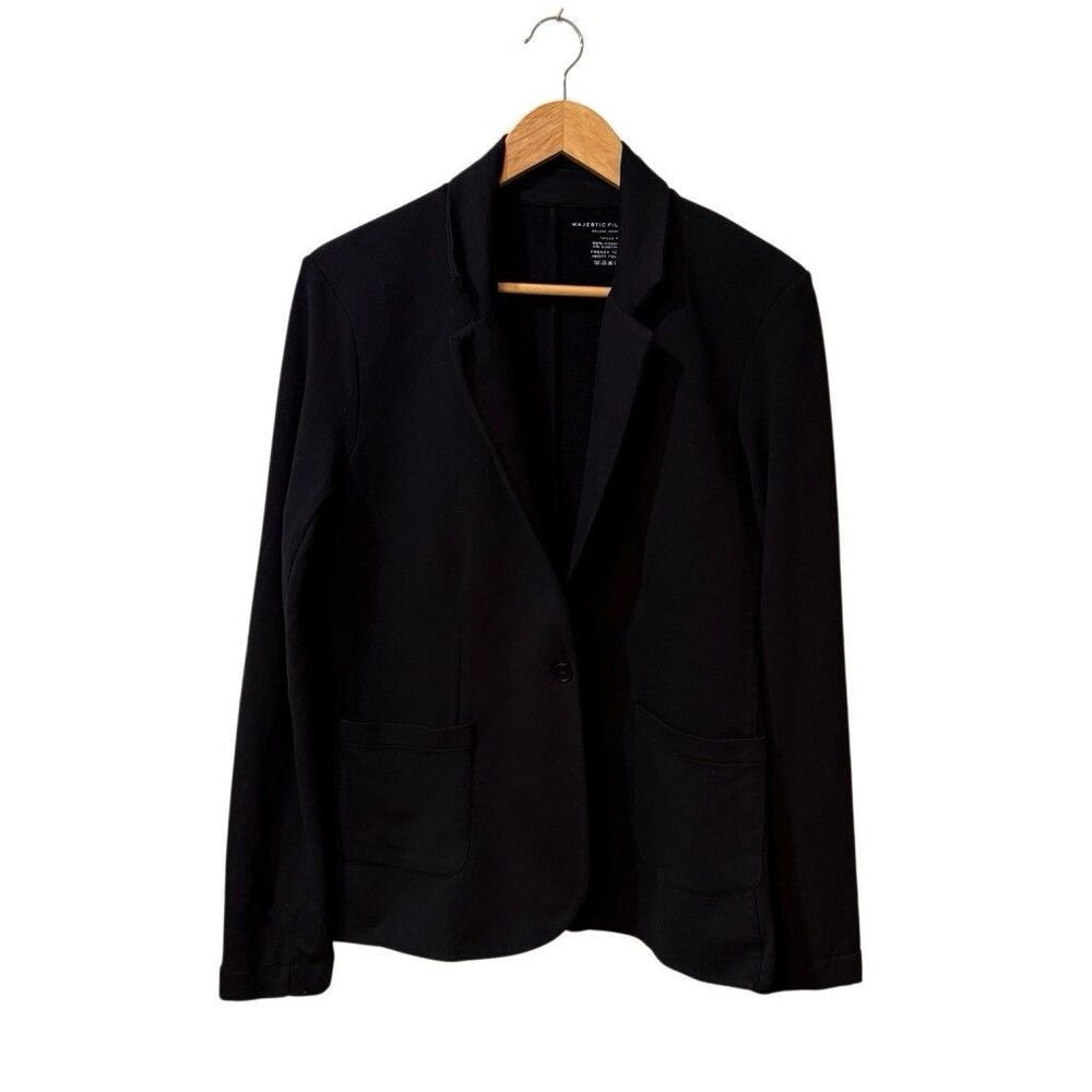 Majestic Filatures Black French Terry Fleece One-Button Blazer Size 4 Large